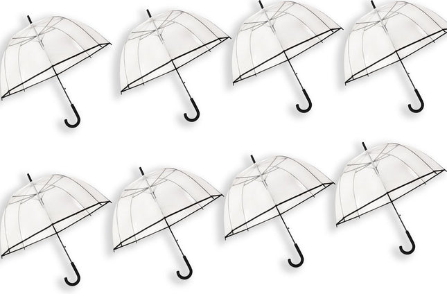 Transparante Koepelparaplu 85 cm - Doorzichtige Paraplu 8 stuks - Trouwparaplu voor Bruiloft - Winddicht met J Haak Handvat
