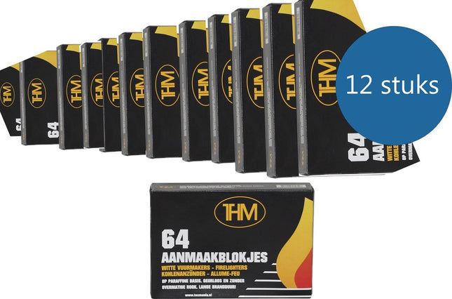 12X Barbecue aanmaakblokjes - BBQ aanmaak - BBQ - Aanmaakblokjes THM wit paraffine - 64 stuks - aanmaakblokjes kopen - aanmaakblokjes wit