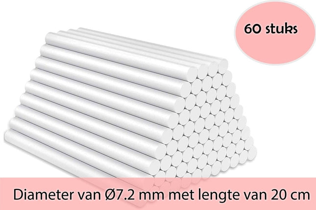 Lijmpistool vullingen 7,2 mm bij 200 MM - Lijmsticks - Lijmstift - Lijmpistool - Lijmpatronen - 60 Stuks