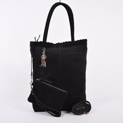 Shopper met een sleutelhanger van 4EAST, Leer shopper met kleine portemonnee Suéde Shopper Akko 4east Beige Akko 4east Black
