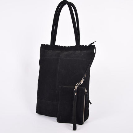 Shopper met een sleutelhanger van 4EAST, Leer shopper met kleine portemonnee Suéde Shopper Akko 4east Beige Akko 4east Black