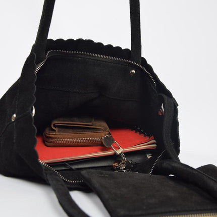 Shopper met een sleutelhanger van 4EAST, Leer shopper met kleine portemonnee Suéde Shopper Akko 4east Beige Akko 4east Black