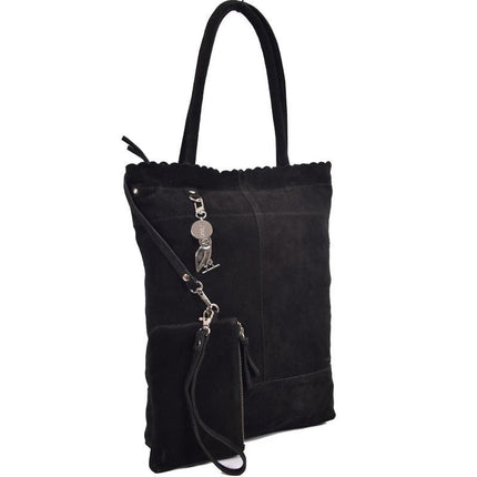 Shopper met een sleutelhanger van 4EAST, Leer shopper met kleine portemonnee Suéde Shopper Akko 4east Beige Akko 4east Black