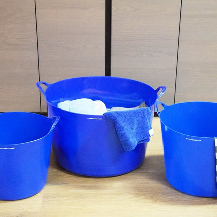Fijne Set van 3 Stevige Flexibel Emmer Wasmand | Kuipen |75,39,26 liter Blauw | Wasmachine | Mand | Opbergmanden | Grote manden | Ronde manden