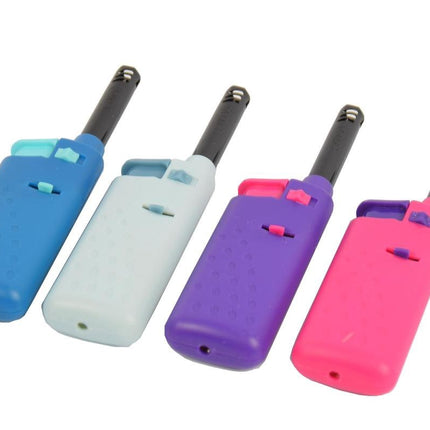 Praktische Mini Aansteker Set voor in de Keuken - Gas - Kunststof - Blauw, Lichtblauw, Paars, Roze - Afmetingen: 6x1.50x15 cm - 4 Stuks 