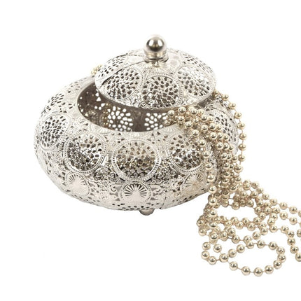 Oosterse Metalen Sieradendoos zilver rond | Juwelendoosje | bewaarblik | Juwelenkistje | Sieradenkistje | Kaarsenhouder | Sieradendoos metaal 16X13CM