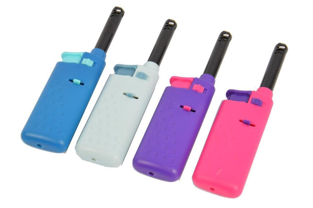 Praktische Mini Aansteker Set voor in de Keuken - Gas - Kunststof - Blauw, Lichtblauw, Paars, Roze - Afmetingen: 6x1.50x15 cm - 4 Stuks 