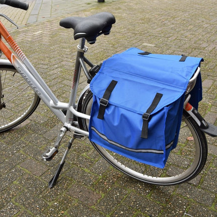 Dubbele Fietstas waterdicht met reflecterende strepen voor extra veiligheid- Fietstas blauw 36x30x12cm