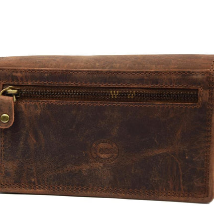 Vintage Leren Dames Portemonnee - Ideale Dames Portemonnee Stoer Leer Portemonnee -Portemonnee dames -Portemonnee heren -portemonnee pasjes - RFID Protected Anti skim -Dames portemonnee- Huishoud portemonnee - Harmonica portemonnee buffelleer -Bruine