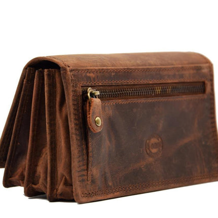 Vintage Leren Dames Portemonnee - Ideale Dames Portemonnee Stoer Leer Portemonnee -Portemonnee dames -Portemonnee heren -portemonnee pasjes - RFID Protected Anti skim -Dames portemonnee- Huishoud portemonnee - Harmonica portemonnee buffelleer -Bruine