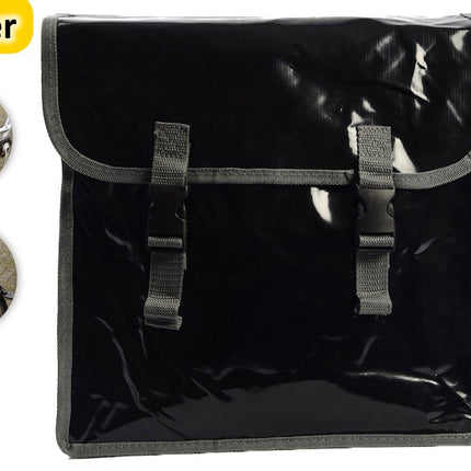 Dubbele fietstas stijlvolle Waterdichte Dubbele Fietstas Deluxe - 32 liter geschikt voor E-bike, Donkergrijze Banden, Bisonyl, Afmetingen: 34.5 x 13.5 x 33.5 cm