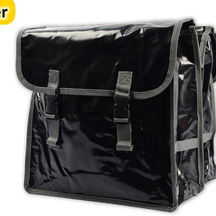 Dubbele fietstas stijlvolle Waterdichte Dubbele Fietstas Deluxe - 32 liter geschikt voor E-bike, Donkergrijze Banden, Bisonyl, Afmetingen: 34.5 x 13.5 x 33.5 cm