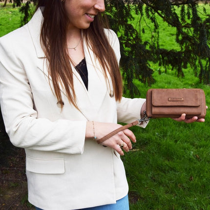 Bicky bernard - Portemonnee dames - Portefeuille met ritssluiting - Portemonnee voor telefoon - camel