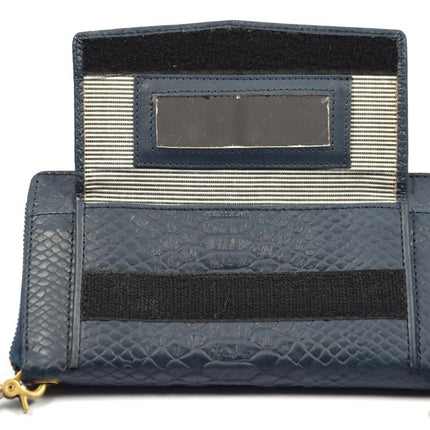 Clutch Portemonnee |Multifunctioneel portemonnee met snake print l Blauw