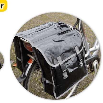 Dubbele fietstas stijlvolle Waterdichte Dubbele Fietstas Deluxe - 32 liter geschikt voor E-bike, Donkergrijze Banden, Bisonyl, Afmetingen: 34.5 x 13.5 x 33.5 cm