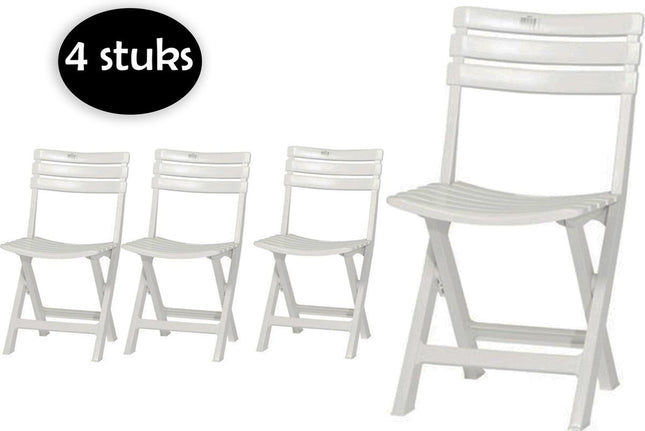 4 Stuks witte kunststof klapstoelen voor binnen of buiten | Wit | Tuinstoel | Bistrostoel | Balkonstoel | Opvouwbaar Campingstoel  | 46 cm x 41 cm x 78 cm