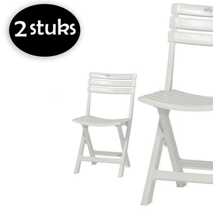 2 Stuks witte kunststof klapstoelen voor binnen en buiten