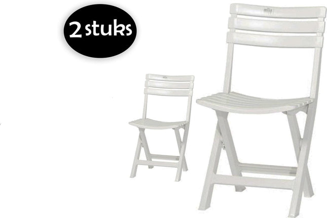 2 Stuks witte kunststof klapstoelen voor binnen en buiten