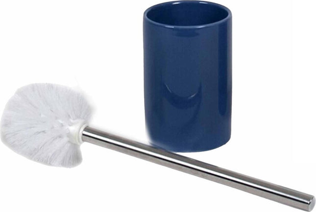 Gerimport Toiletborstel 37 Cm Keramiek/rvs Blauw/Zilver 2-delig