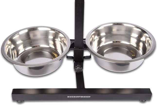 Voerbak Set| Verstelbare | H-Standaard Hamerslag | Eetbak | RVS | Voerbakken | Antislip | Waterbak | 46cm*28cm*8cm