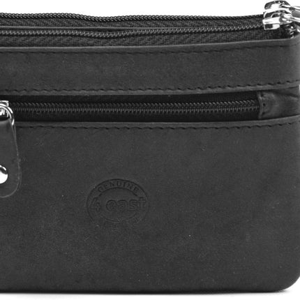 4East® |Sleuteletui portemonnee|Zwart | portemonnee etui - ring portemonnee - pasjeshouder met rits - rits portemonnee - 3 ritsen portemonnee - buffelleer portemonnee - portemonnee met RFID  