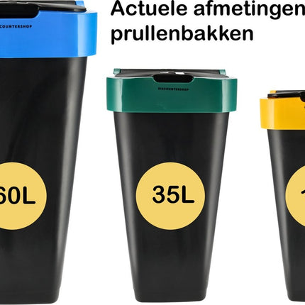 Prullenbak set van 3 - 18L Afvalscheidingsbakken met schommeldeksel - Zwart - 42x22x16 cm - Ideaal voor Afvalbeheer