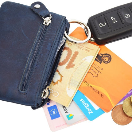 Autosleutel RFID Antidiefstal met YKK risten- Keyless Entry Go Sleutel Etui Hoesje Sleuteletui portemonnee - portemonnee etui - ring portemonnee - pasjeshouder met rits - rits portemonnee - 2 ritsen portemonnee - buffelleer portemonnee