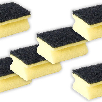 6x stuks schuursponzen / schuursponsjes met handgreep - 9 x 6.5 cm - sponzen / schoonmaakartikelen / reinigingsartikelen