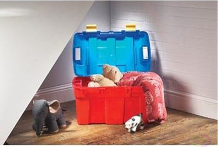 Stevige opberger 40 L | Rood & Blauw opbergbox | kofferbak kinderspeelgoed gereedschap lego |Boeken Opbergdoos Scharnierend deksel
