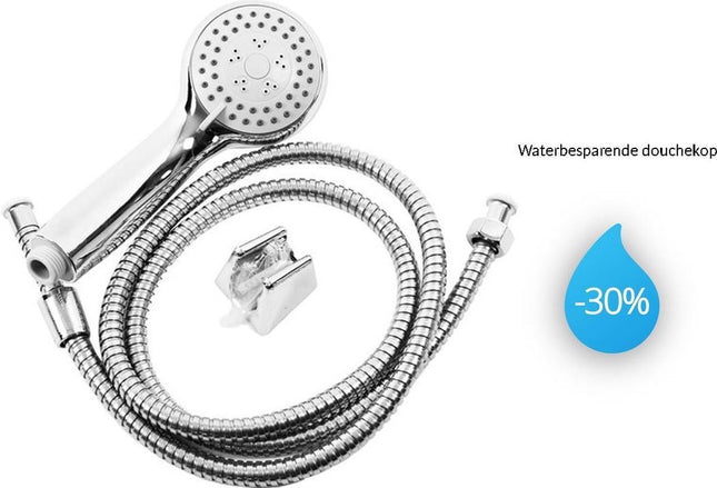 Douchekop Incl. Slang 1.5 Meter - 3 standen - 1/2'' - Douche Kop- Handdouche 1st. ø 8cm chroom - Douche set met Douchekop, wandhouder en slang met 3 sproeistand - Douche kop met slang set - Douchekoppen - Douchekop Roestvrij - 3 Functies - 150 cm