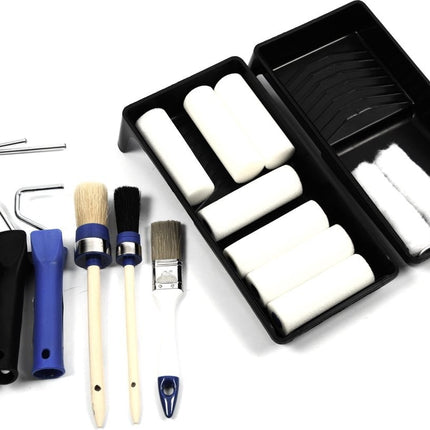 17-Delige Verfset/schilder set voor vernis-, lak-, en muurverfklussen | incl reserverollers en verfkwasten