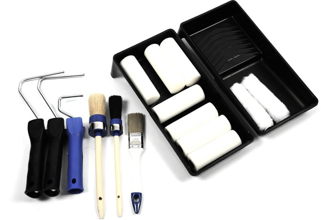 17-Delige Verfset/schilder set voor vernis-, lak-, en muurverfklussen | incl reserverollers en verfkwasten