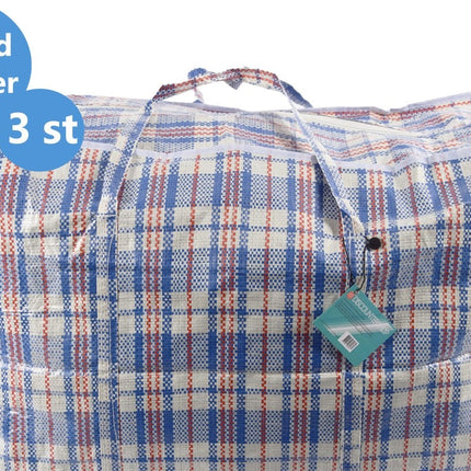 Discountershop® XL Opbergtas 95 liter | Big shopper Jumbo shoppers | Reistas extra groot | Grote boodschappentas | Zak geruit | Mega tas | Wastas | Boodschappentas met rits – 3 stuks -opbergtas