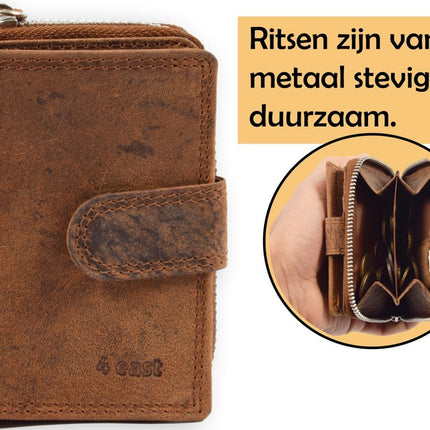 Portemonnee - Portemonnee dames - Portemonnee heren - Portemonnee pasjes - RFID Protected Anti skim - 4East - 4E-209- Camel - Cognac