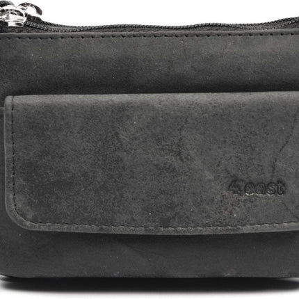 4East® |Sleuteletui portemonnee|Zwart | portemonnee etui - ring portemonnee - pasjeshouder met rits - rits portemonnee - 3 ritsen portemonnee - buffelleer portemonnee - portemonnee met RFID  