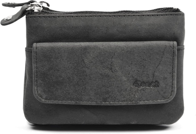 4East® |Sleuteletui portemonnee|Zwart | portemonnee etui - ring portemonnee - pasjeshouder met rits - rits portemonnee - 3 ritsen portemonnee - buffelleer portemonnee - portemonnee met RFID  