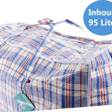 Discountershop® XL Opbergtas 95 liter | Big shopper Jumbo shoppers | Reistas extra groot | Grote boodschappentas | Zak geruit | Mega tas | Wastas | Boodschappentas met rits – 3 stuks -opbergtas
