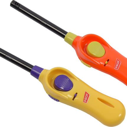 Aansteker met kinderbescherming - Barbecue aansteker - Pakket van 2x stuks BBQ aanstekers navulbaar| A Kwaliteit |Kinderbescherming/Kinderslot |2x Geel oranje | 22 cm