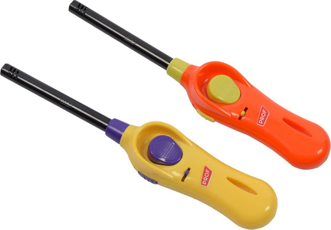 Aansteker met kinderbescherming - Barbecue aansteker - Pakket van 2x stuks BBQ aanstekers navulbaar| A Kwaliteit |Kinderbescherming/Kinderslot |2x Geel oranje | 22 cm
