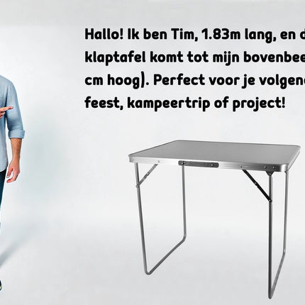 Klaptafel 80x60x70cm - Weerbestendige Inklapbare Campingtafel voor Buiten - Opvouwbare Tuintafel met Handvat voor 1-2 Personen - Stevige Vouwtafel