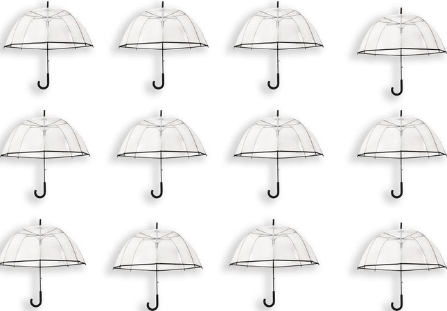12x Transparante Koepelparaplu 85 cm – Doorzichtige Bruidsparaplu – Winddichte Trouwparaplu voor Bruiloft – Bubbleparaplu met Haak