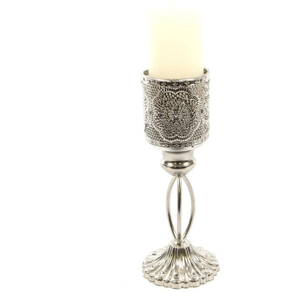 Oosterse Lantaarn | Metalen Kaarsenhouder Zilver | 27cm | Waxinelichthouder | Kandelaar