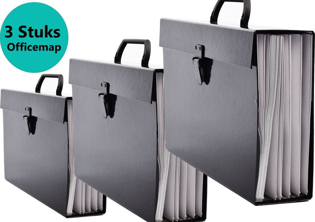 3 stuks Map Met Handvat - Bestandsmap - Sorteermap - Officemap - Documentenmap - Archiefkast/koffer 36x26 x 10 cm - Kantoor - Map - Papier - Office - Kantoor accessoires - Office mapping - Bureau - Office mappen - Kantoorartikelen