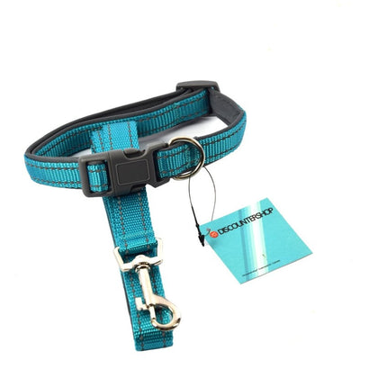 Honden Halsband met uitlaatriem -Turqiouse - Hondentuig met reflector - Wandelen - Uitlaten - voor smal honden - Uitlaatriem 100 cm - Halsband 25 - 40 cm