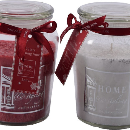 Set van 2 Heerlijke zoete Geurkaars in glas XL Wax | berry Rood/Wit | 10x15 cm 72 branduren