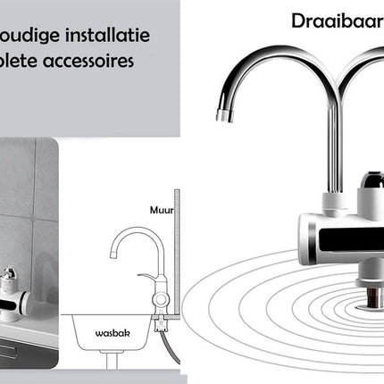 Warmwaterboiler Kraan Instant tankloze boiler Elektrische keuken Badkamer Snelle verwarming Kraanwaterkraan met LED digitaal display (onder instroom)