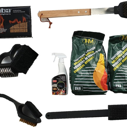 THM barbecue set schoonmaak en houtskool brikketten - aanmaakblokjes - barbecue schoonmaak