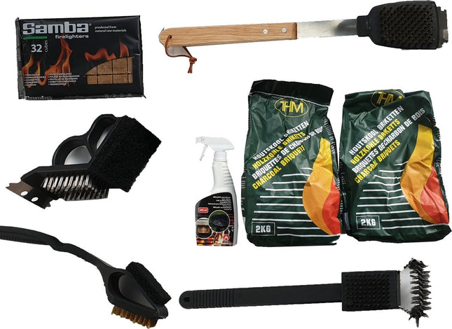 THM barbecue set schoonmaak en houtskool brikketten - aanmaakblokjes - barbecue schoonmaak