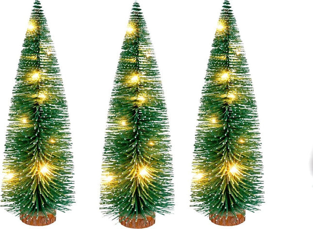 3x Kleine kerstboom 41CM| 20Led met wit sneeuw | Decoratieve kerstboom | Kunstkerstboom
