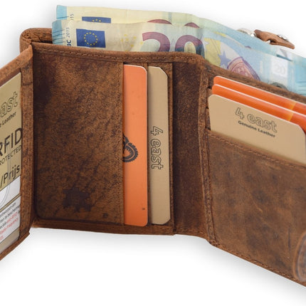 Portemonnee - Portemonnee dames - Portemonnee heren - Portemonnee pasjes - RFID Protected Anti skim - 4East - 4E-209- Camel - Cognac